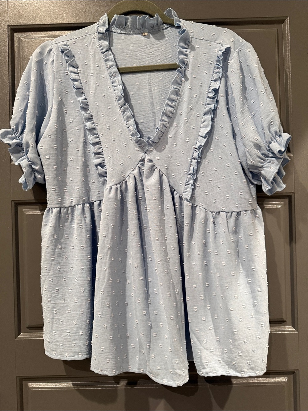 SHEIN Light Blue Ruffle V-Neck Peplum Tunic